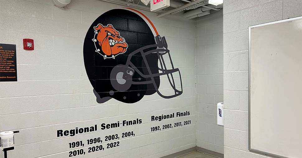 Dalton High School requested graphics featuring a giant version of its football helmet.