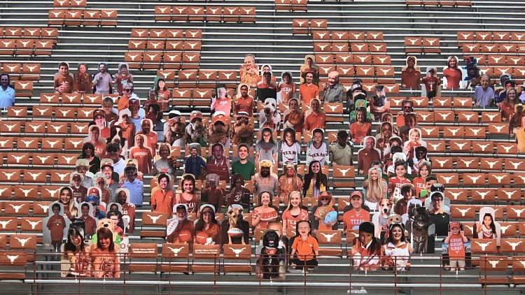Ricoh partner UT Print San Antonio has printed hundreds of photographic cutouts of fans of the Texas Longhorns to help populate the stands under social distancing restrictions.