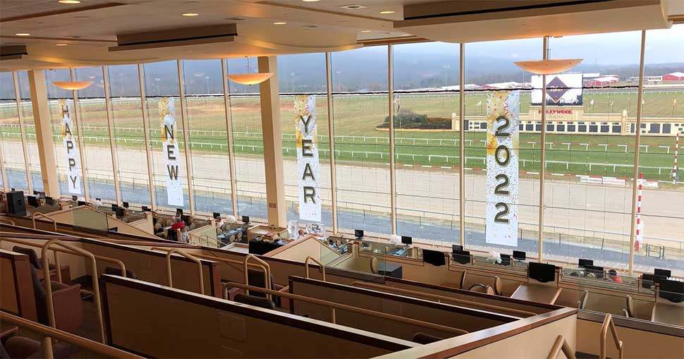 Pennsylvania-based SpeedPro used Drytac ViziPrint Illuminate to produce a range of colourful graphics to celebrate the New Year at the Hollywood Casino, Penn National Racecourse.